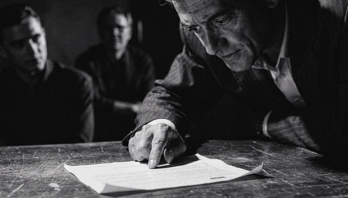 A hand pressing down on document during anchoring in negotiations
