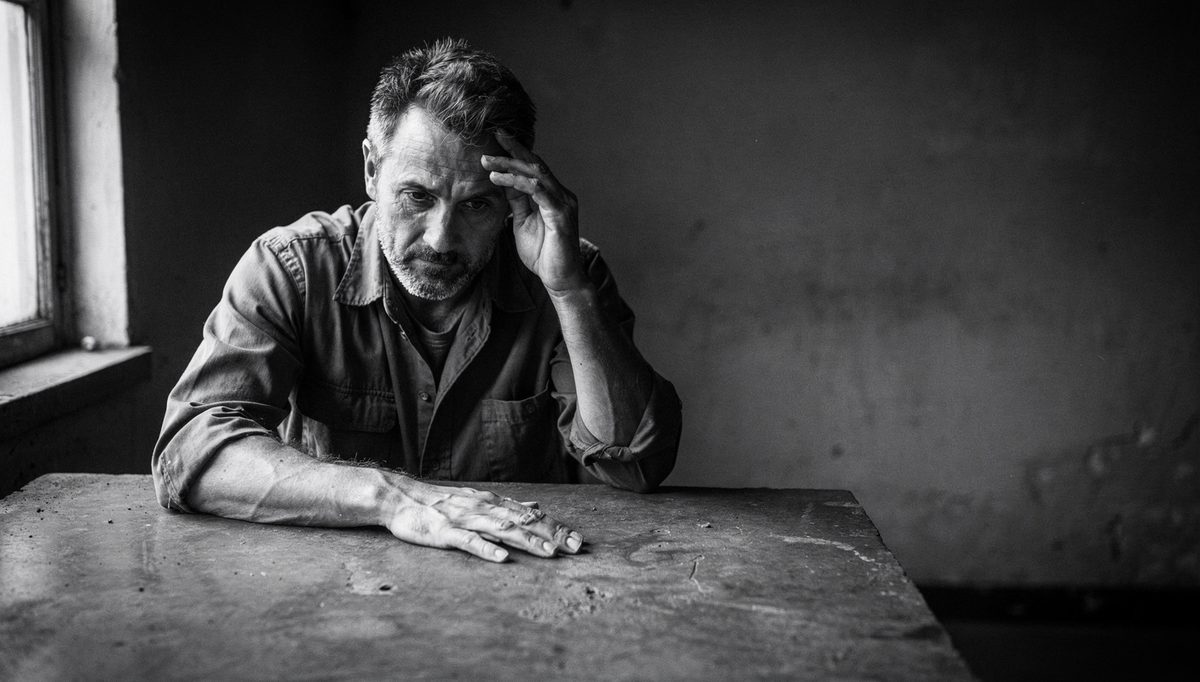 Man using cognitive reframing techniques to manage anger alone