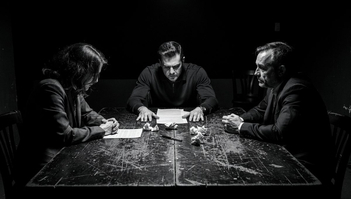 Beginner mediator between two people during tense mediation session