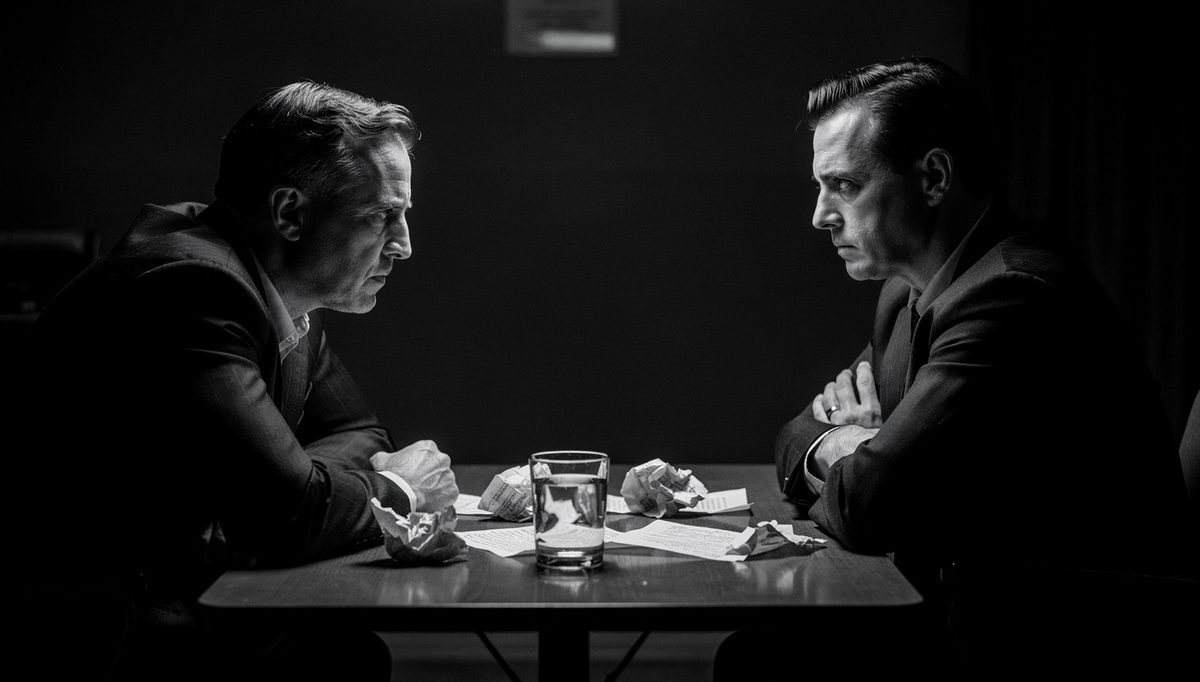 Two negotiators facing conflict escalation across a table