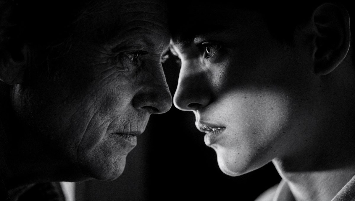 Close eye contact between two people, focused gaze, eye contact relationships