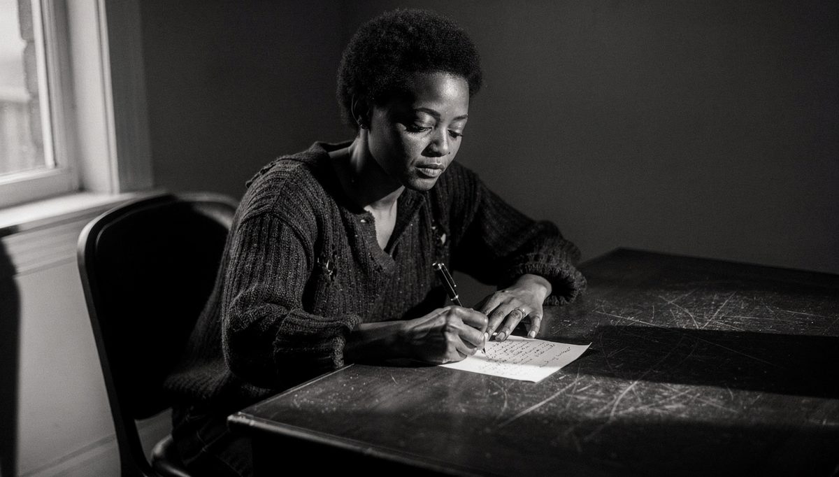 Introvert writing feedback notes alone, preparing for difficult conversation