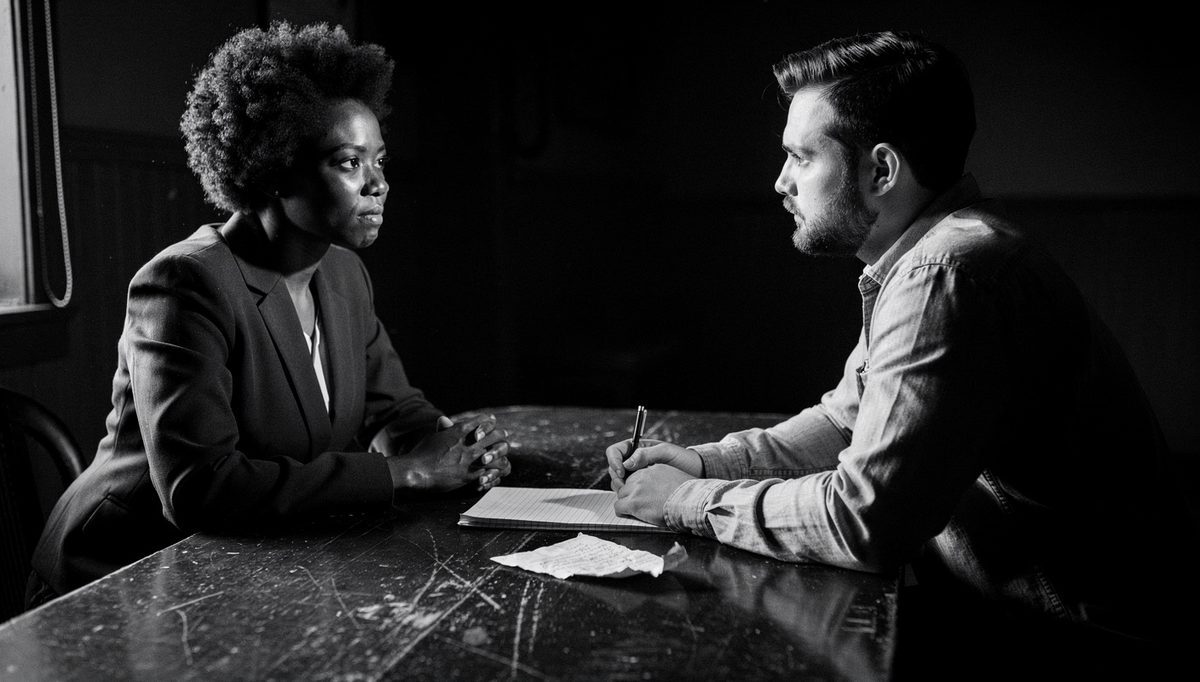 Manager giving feedback tips in focused one-on-one conversation
