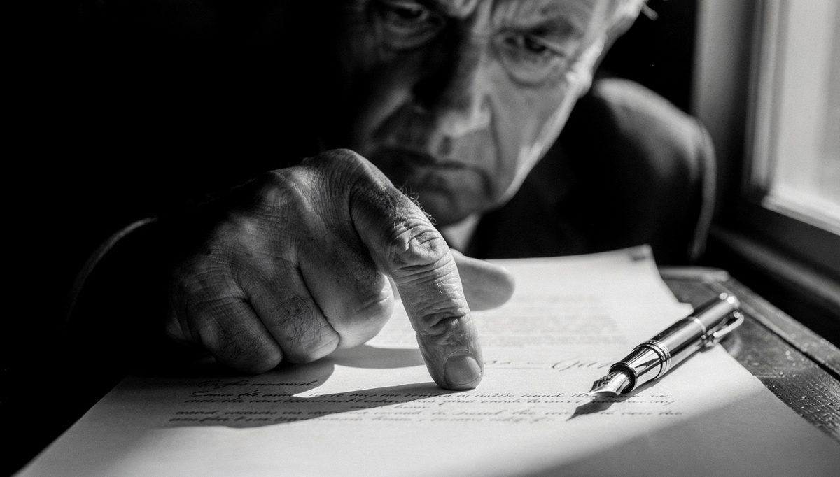 Weathered hand on contract page illustrating anchoring in negotiation