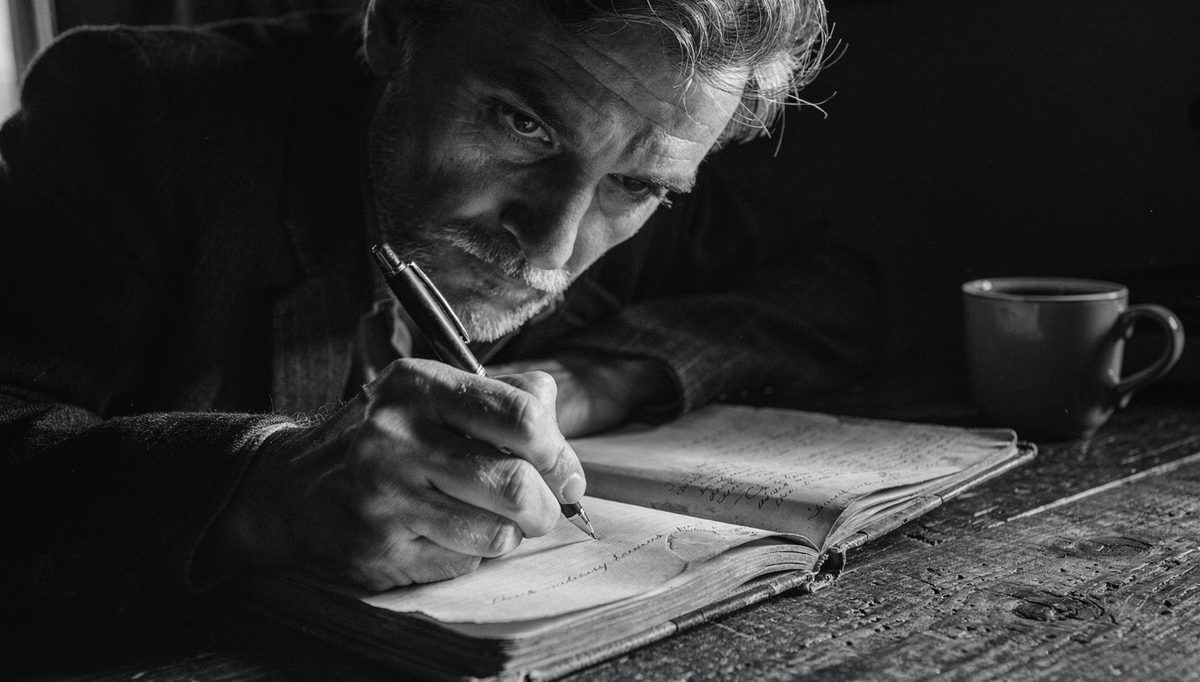 Man writing in journal, developing emotional clarity through self-awareness