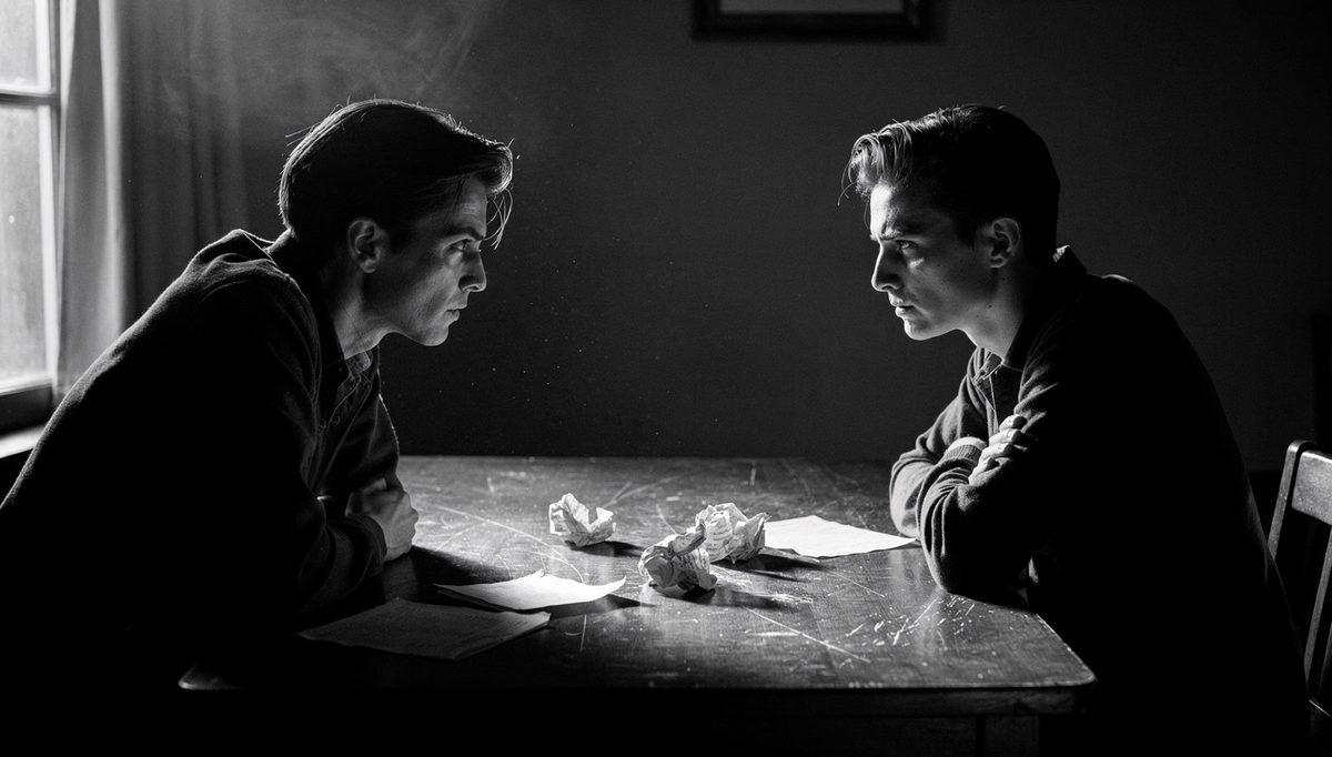 Two people in tense negotiation conflict across a table