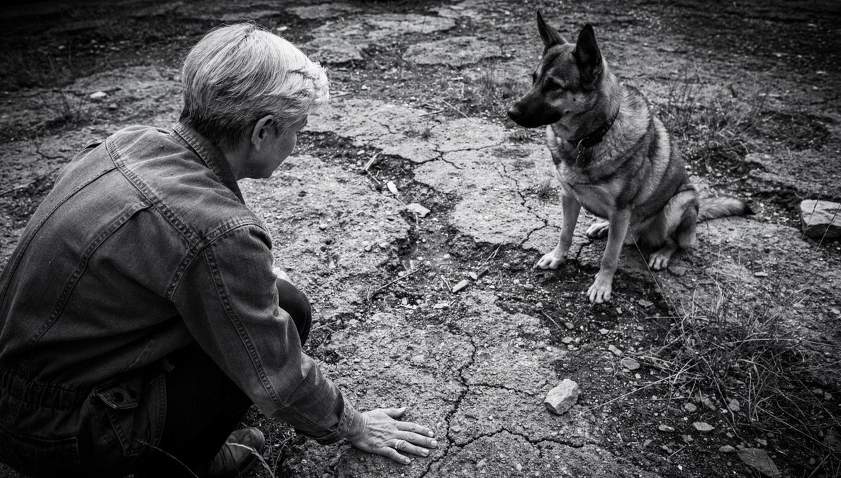 Trainer and dog demonstrating body language principles through stillness