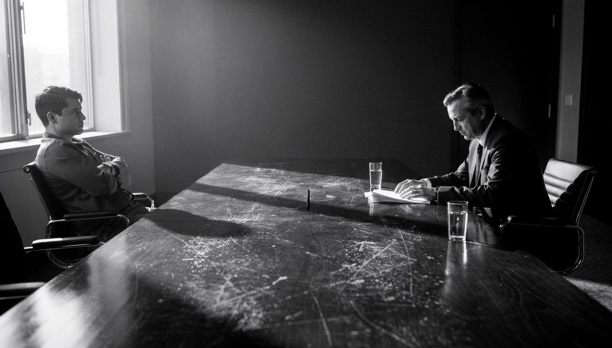 Two negotiators in tense silence after anchor is placed
