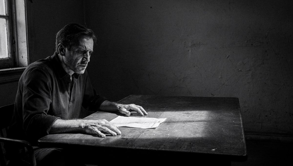 Man at table using emotional control method after conflict