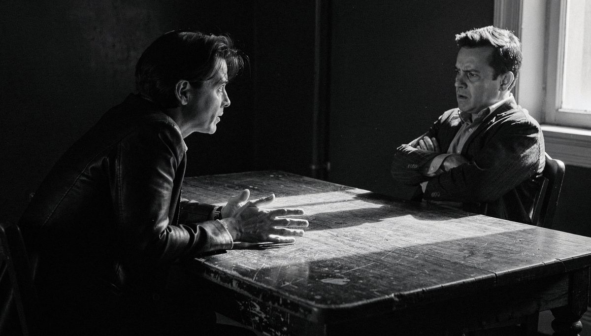 Two people facing each other using empathy bridge technique at table