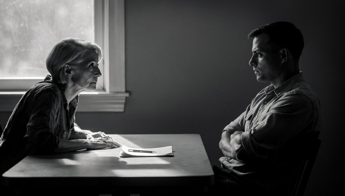 Two colleagues in tense discussion illustrating neutral problem statement technique