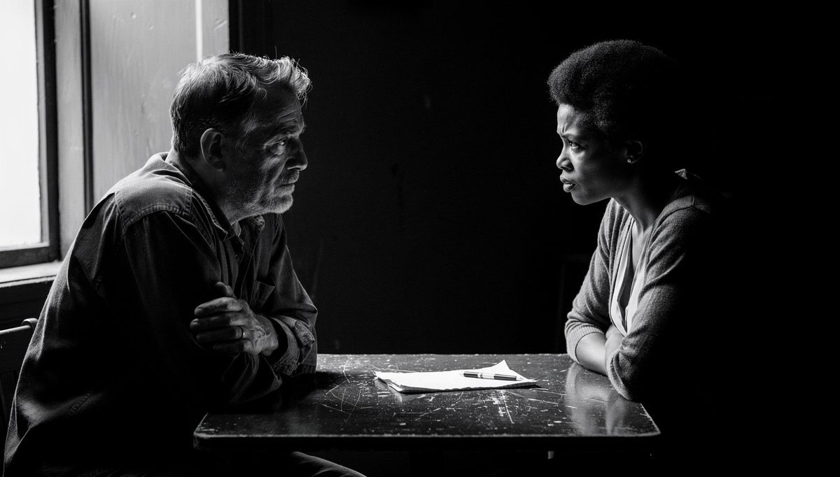 Two colleagues in tense discussion, S.B.I. method emotional control