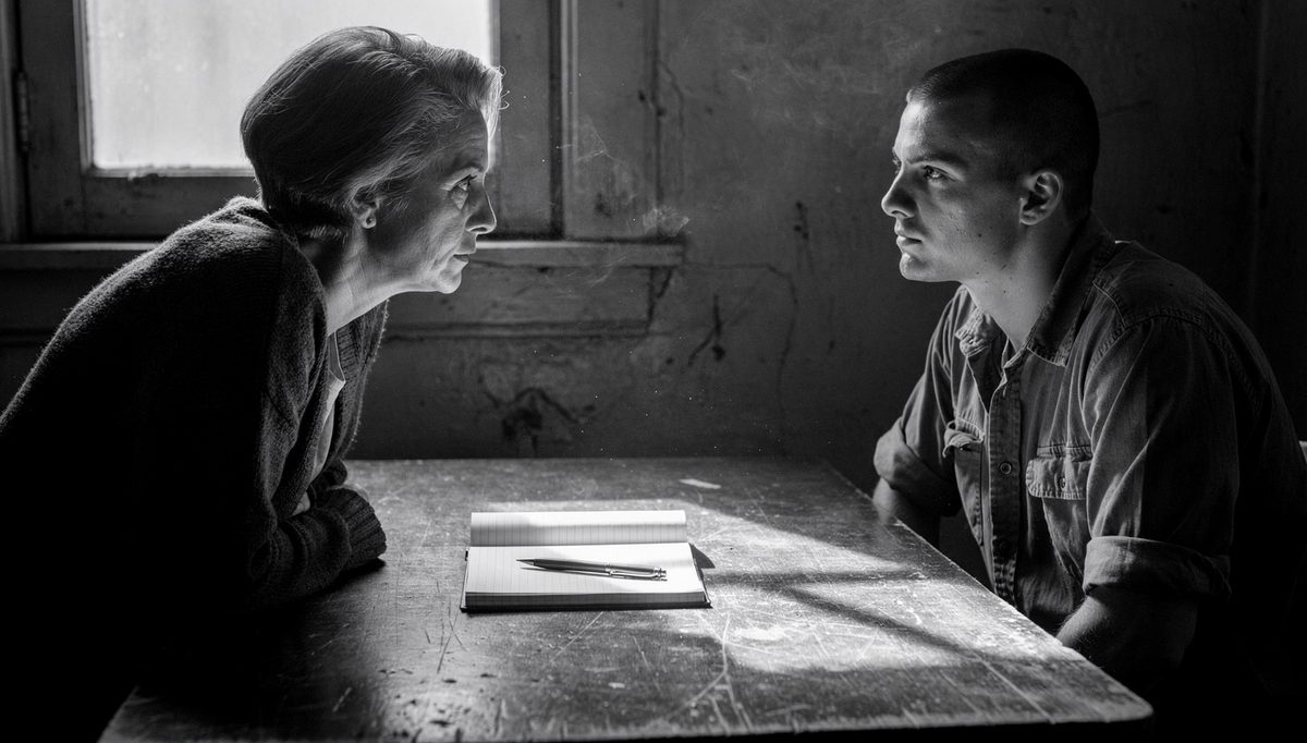 Two colleagues in focused scripts-to-principles progression feedback conversation