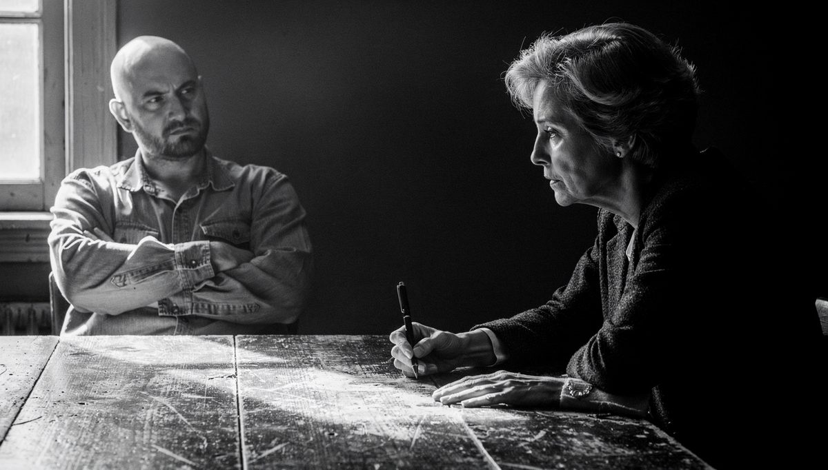Woman and man in tense exchange illustrating scripts-to-principles progression