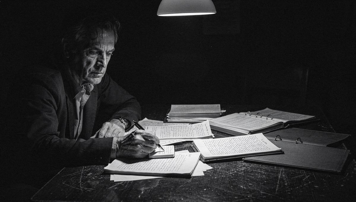 Man planning anchoring in negotiation over handwritten notes
