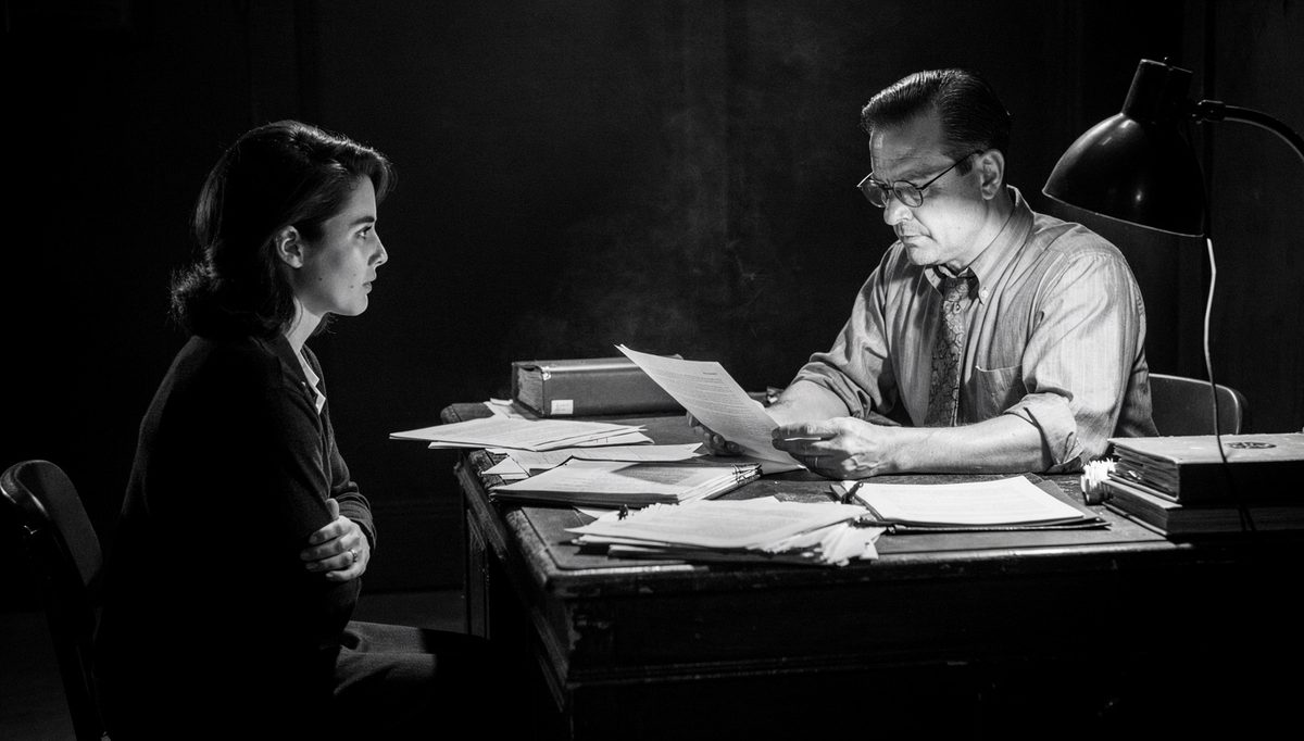 Man reviewing mediation agreement document across desk, focused gaze