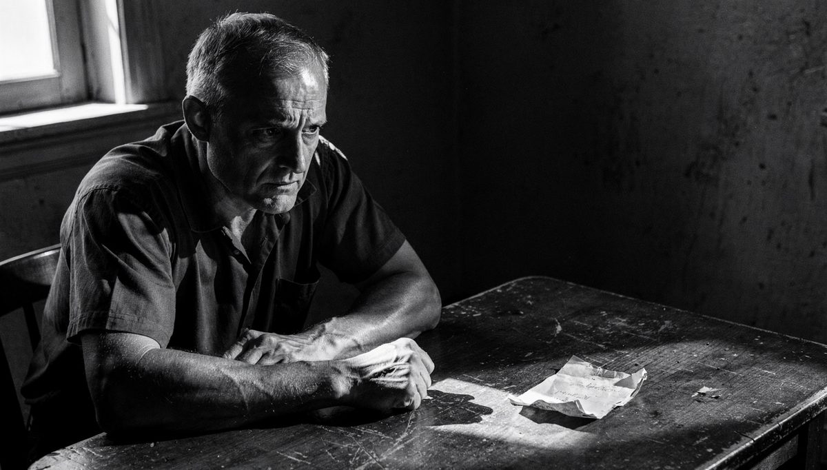 Man at table composing himself before a difficult conversation repair