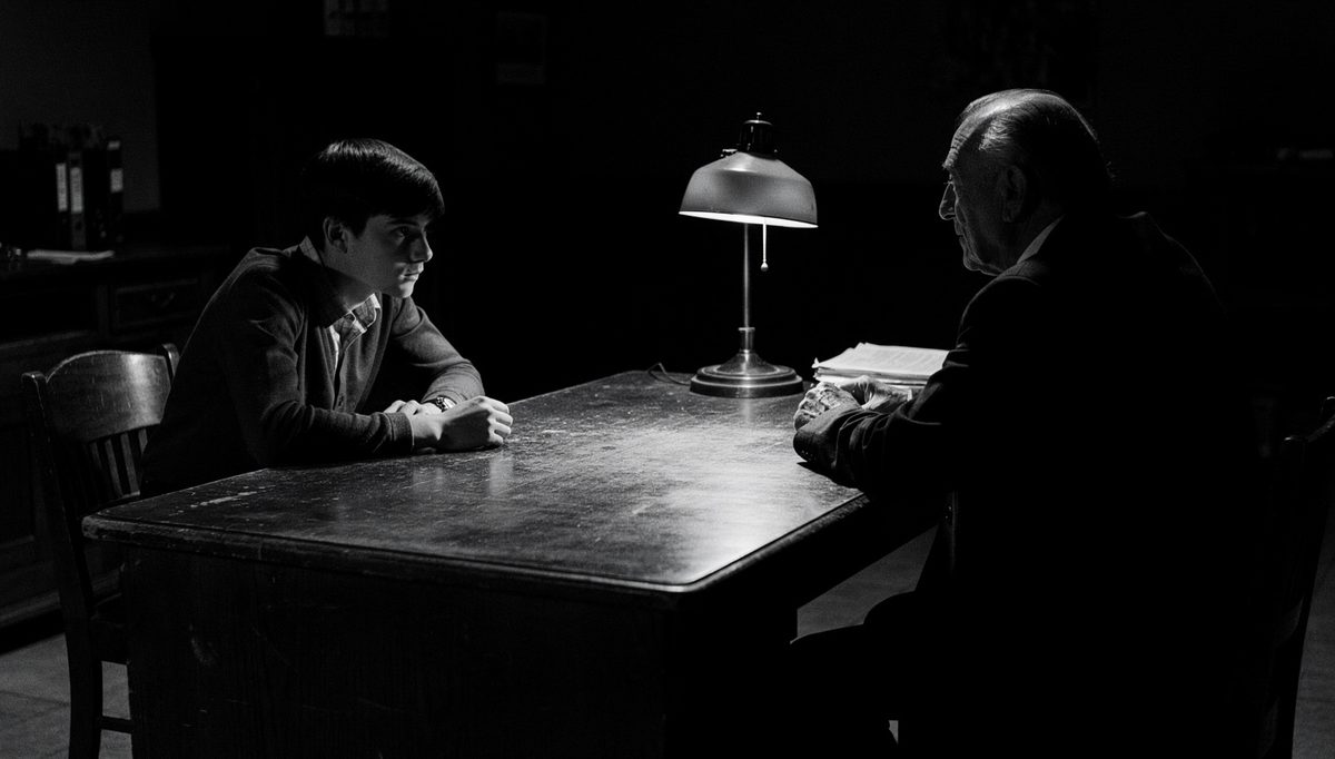 Person holding a difficult conversation upward with a senior figure