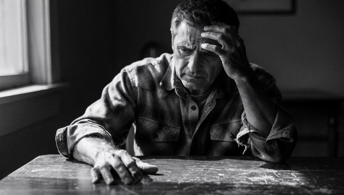 Man alone at table reflecting on identify emotional triggers