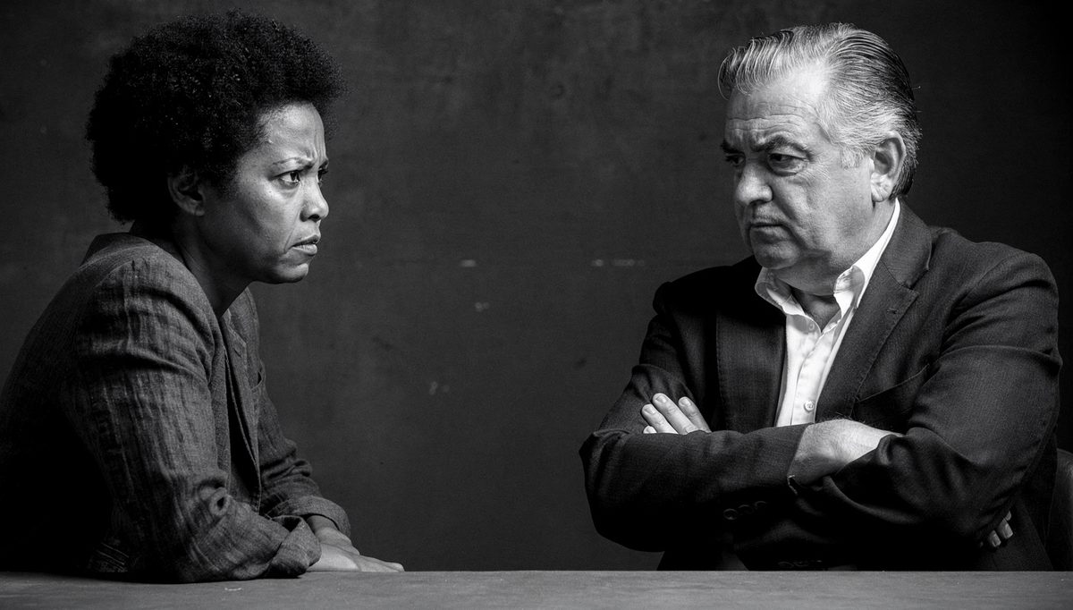 Two people in tense silence, patient hearing skills under pressure