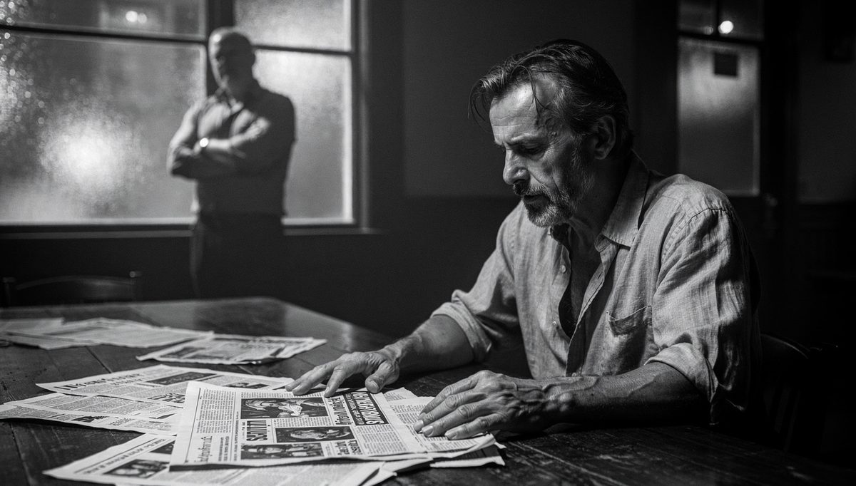 Man reading headlines during a public negotiation conflict breakdown
