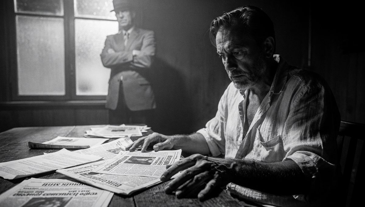 Man reading headlines during a public negotiation conflict breakdown