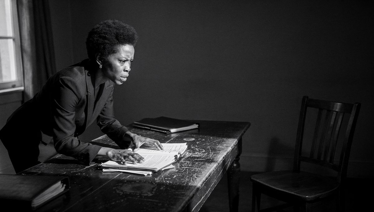 Woman reviewing rejected anchor negotiation documents at desk