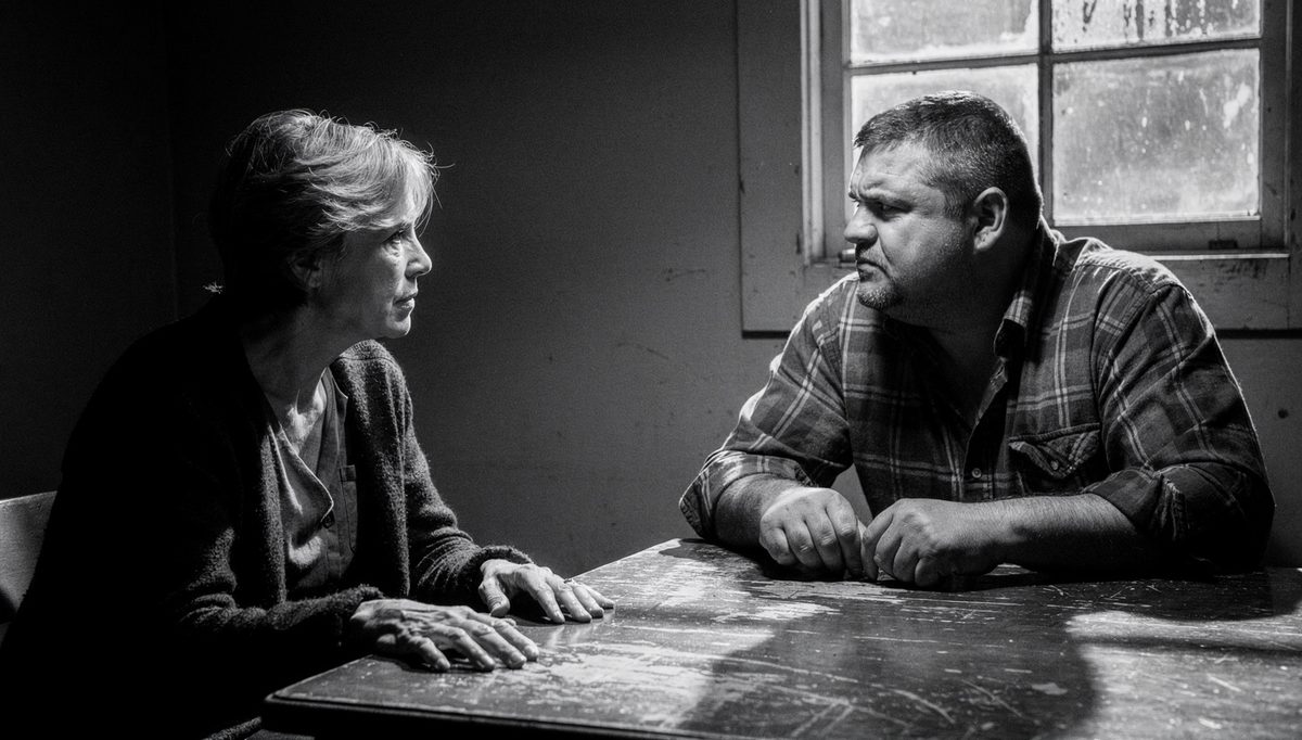 Two people in tense conversation demonstrating patient hearing skills