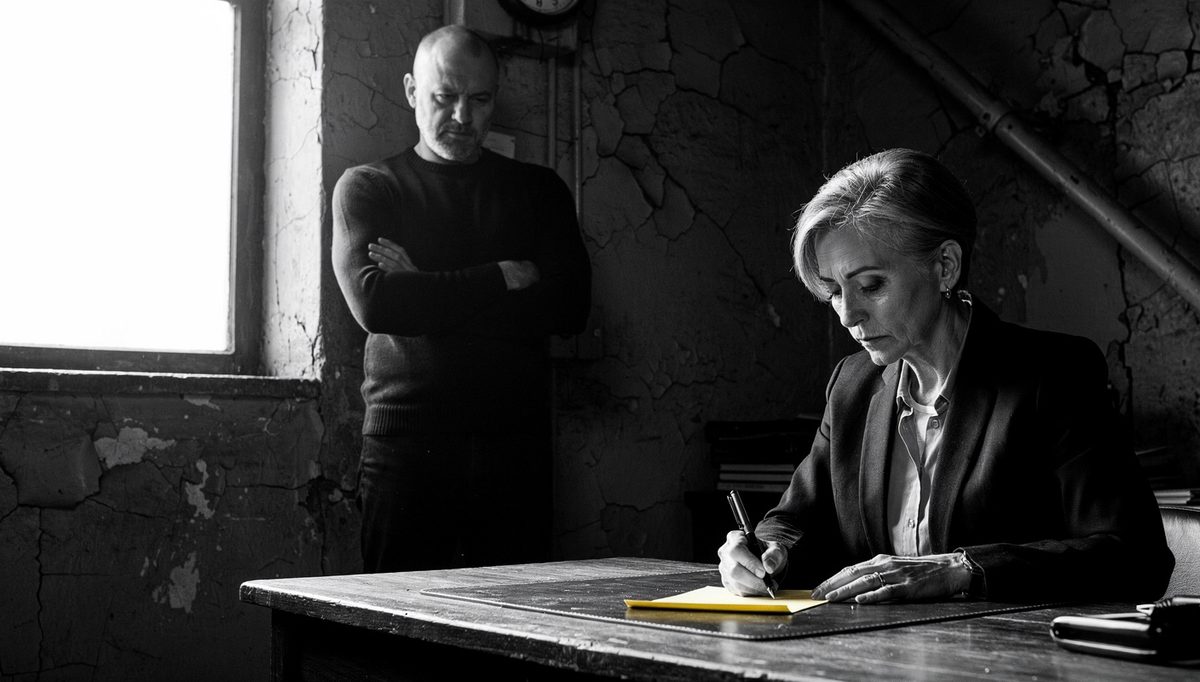 Woman writing notes under tension, conversation pre-mortem preparation