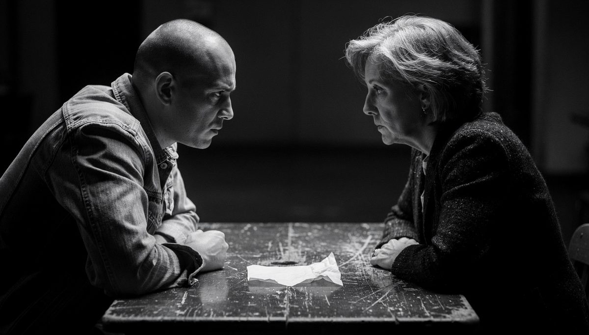 Two people facing each other using D.E.A.L. method confrontation