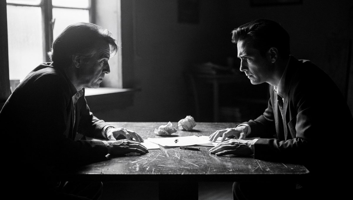 Two people in tense negotiation conflict using D.E.A.L. Method