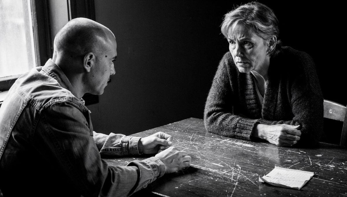 Woman and man in patient hearing transition conversation moment