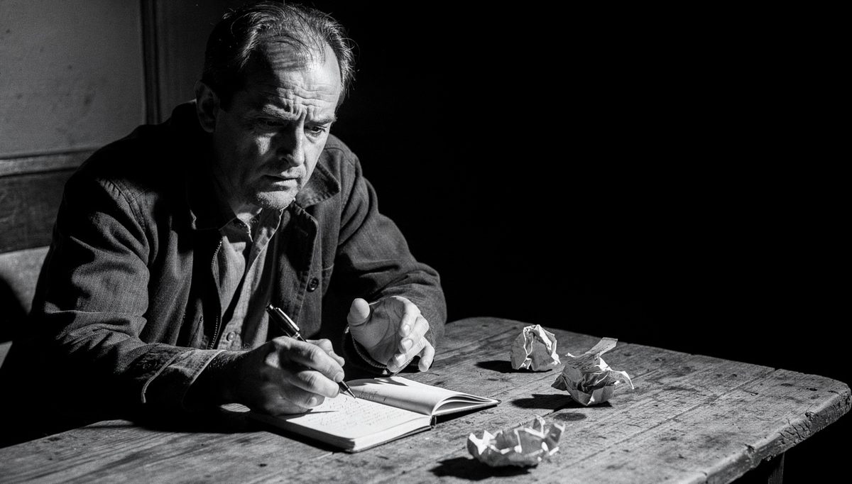 Man tracking emotional self-awareness in a handwritten notebook