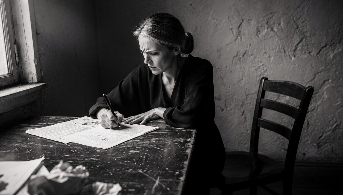Woman alone at table, unspoken expectations workplace tension visible