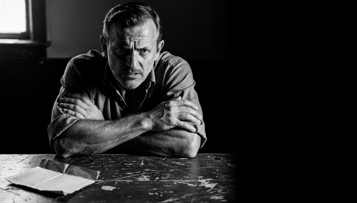 Man with arms crossed showing patient hearing collapse during difficult conversation