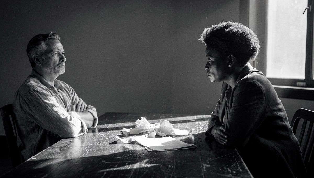 Two people in tense conversation illustrating patient hearing difficulty