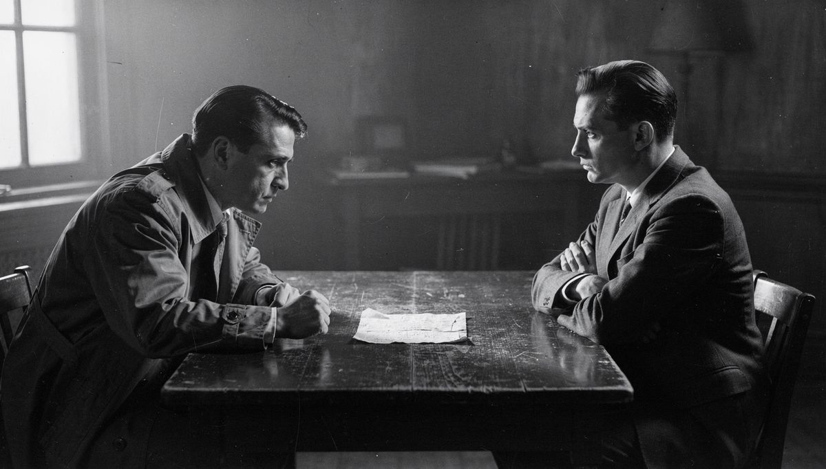 Two people in tense negotiation conflict across a table