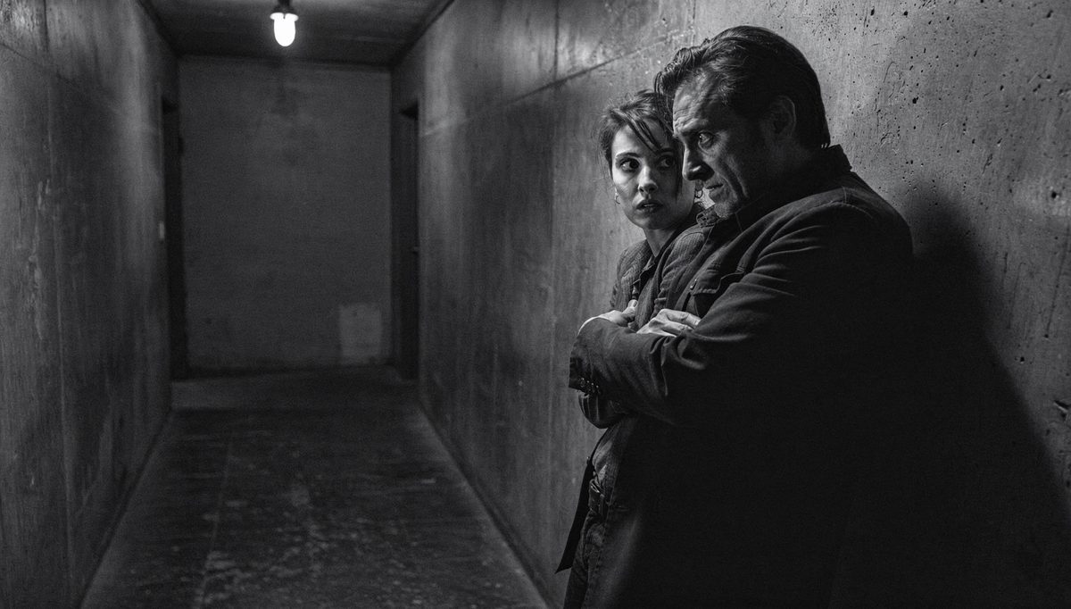 Two people facing off, nonverbal communication tense exchange, hallway