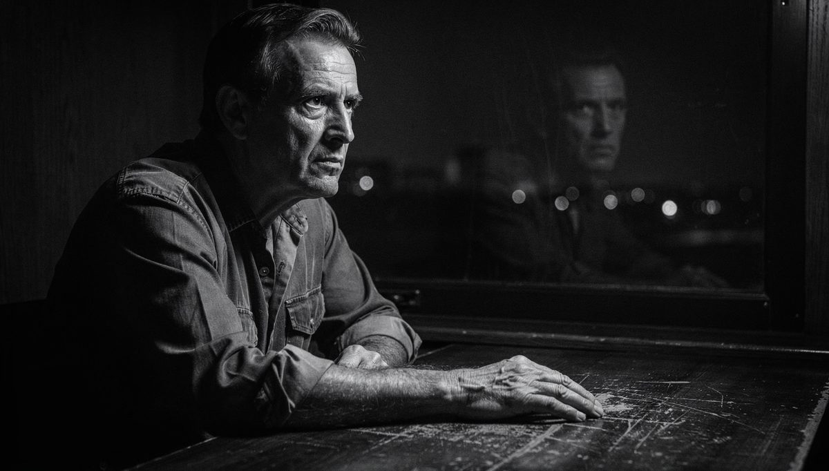 Man facing his reflection, capturing emotional self-awareness denial
