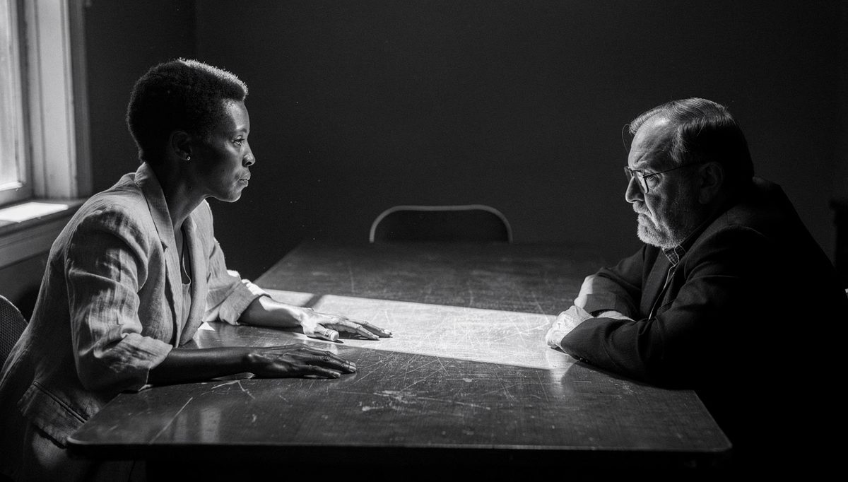 Candidate and interviewer showing body language interviews across table