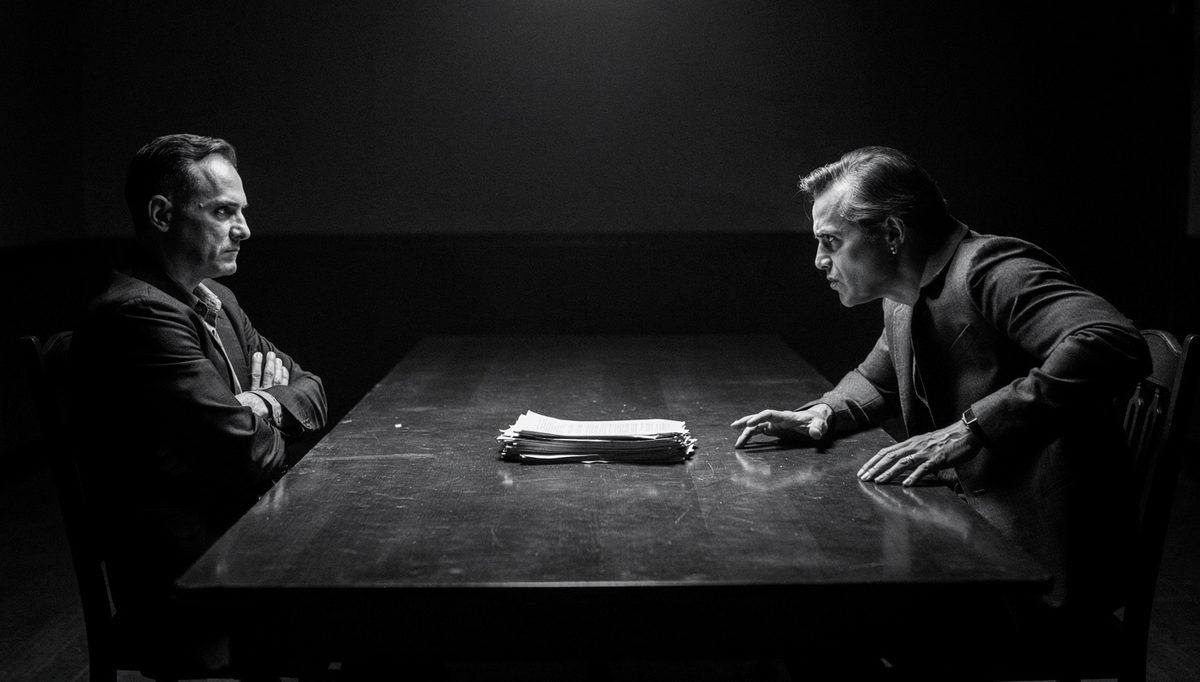 Two negotiators in tense standoff illustrating business negotiation conflict