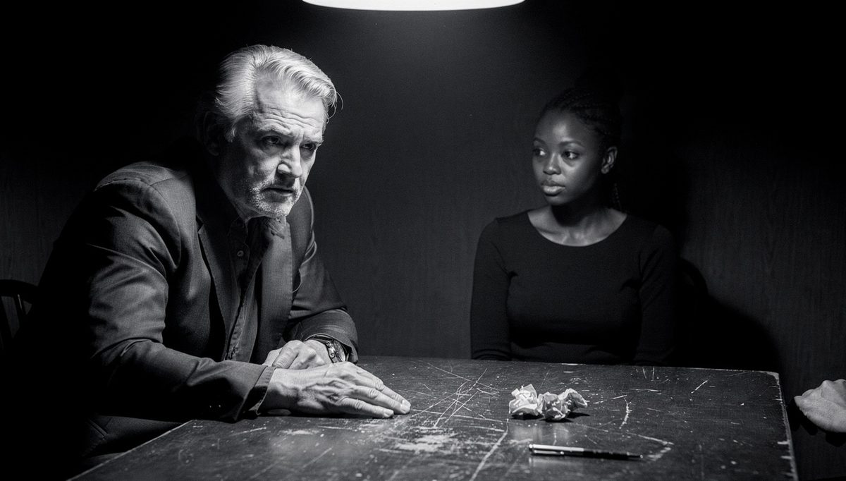 Two people facing each other showing physical expression in tense exchange