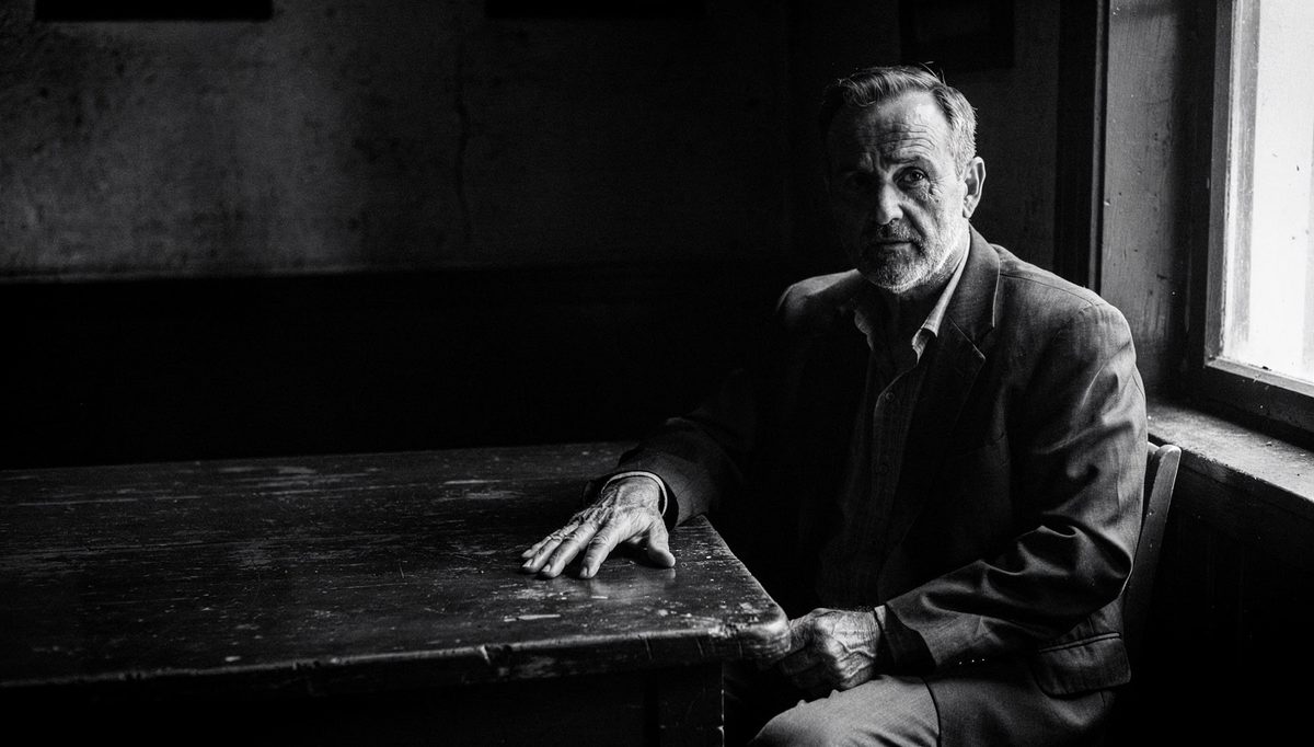 Man alone at table regaining emotional control after conflict