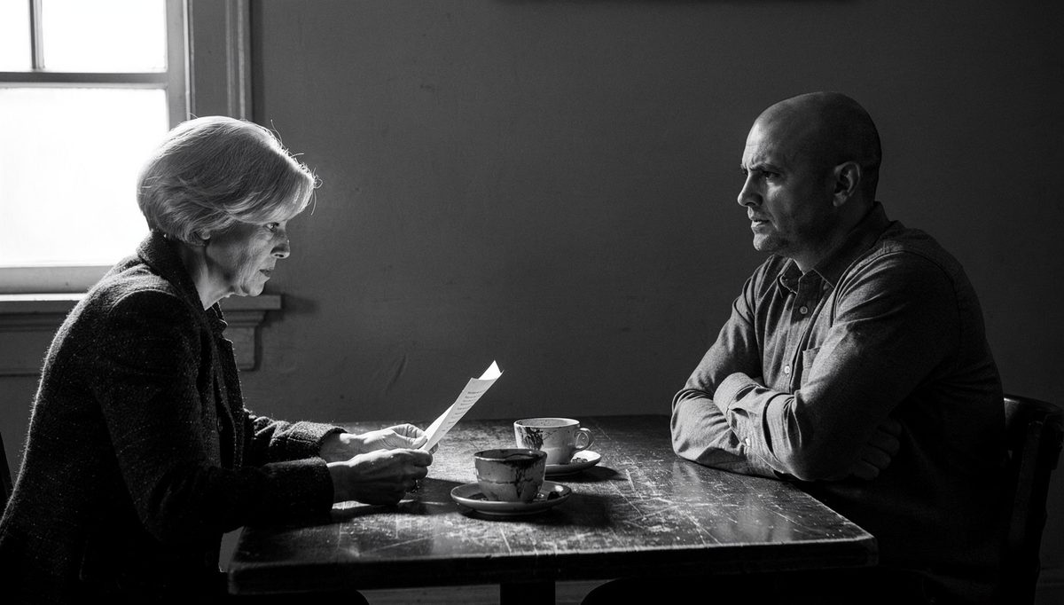 Woman reading rehearsal trap signs feedback notes across table