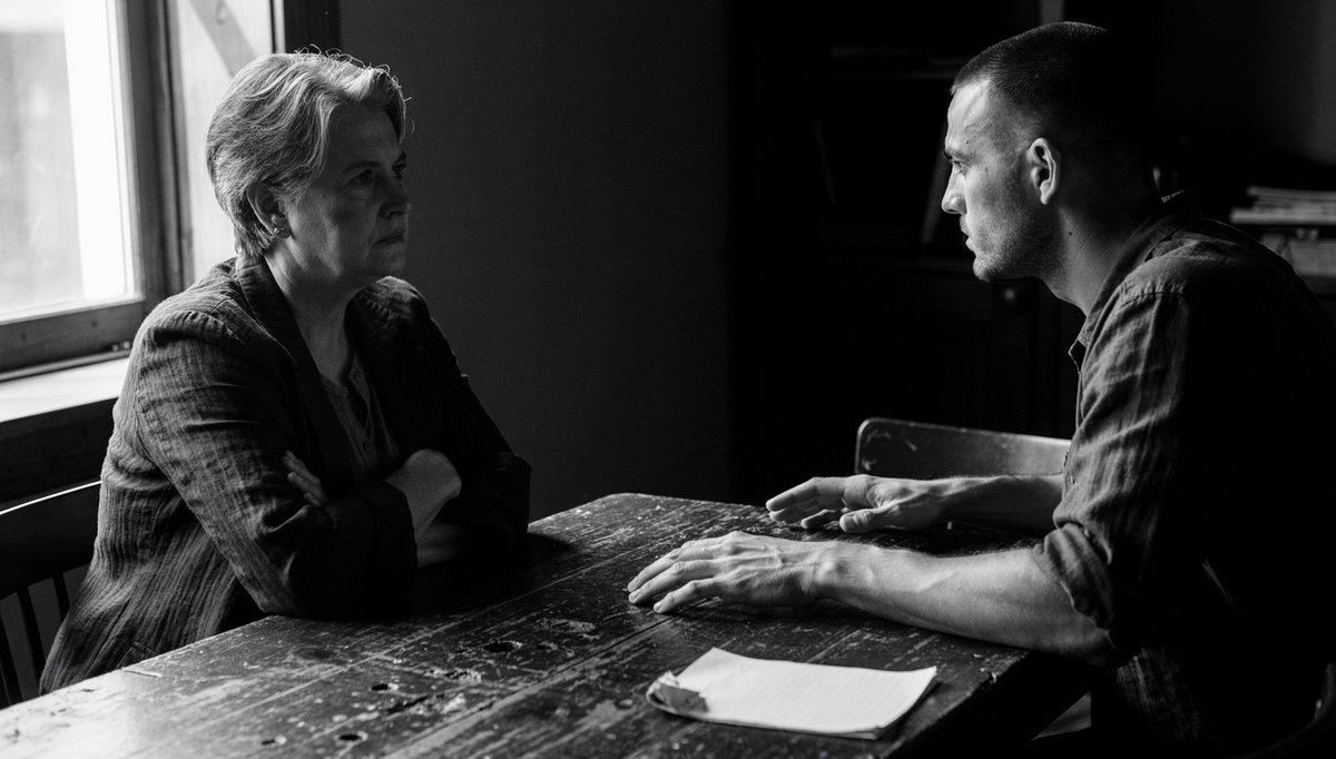 Two people in tense discussion using emotional control strategies