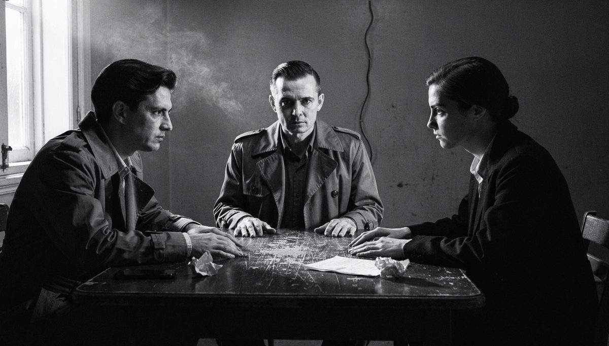 Two figures facing each other in tense tension management mediation session