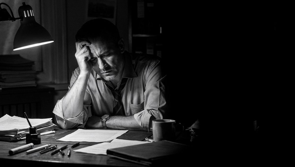 Exhausted man at desk, decision fatigue self-awareness eroding