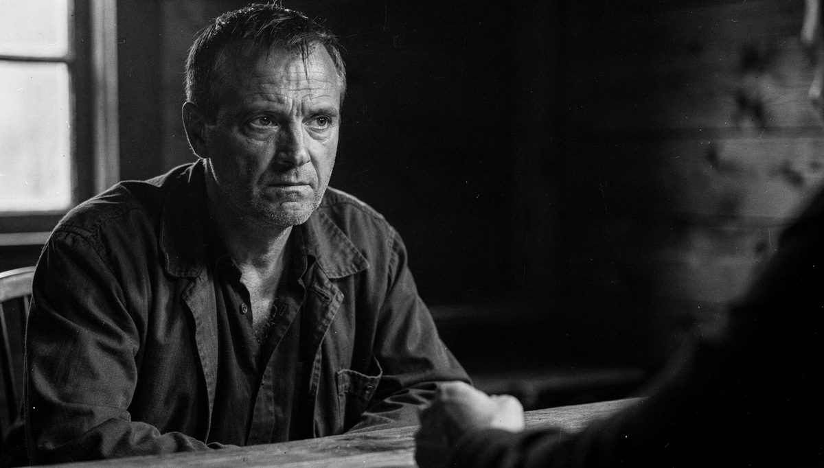 Man with composed gaze in tense emotional control conflict moment