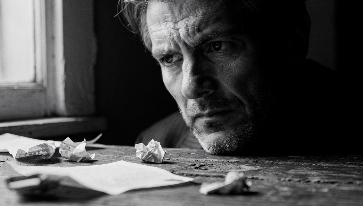 Man in deep reflection, disgust as values revealed in expression