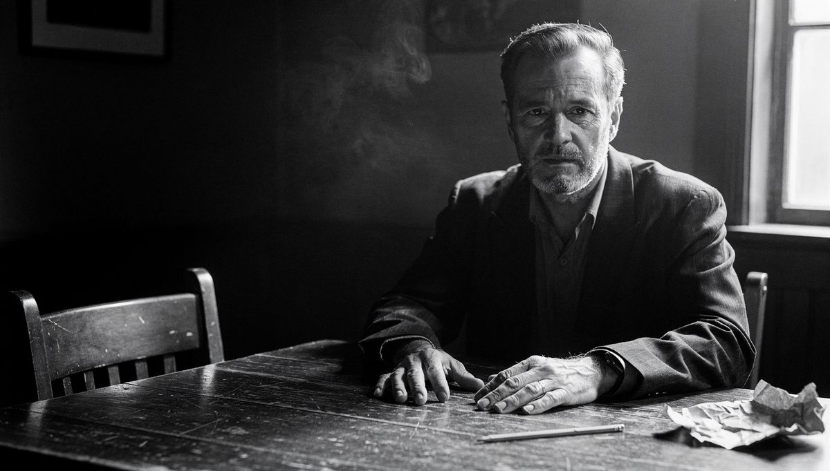 Man in stillness at table, window of tolerance and emotional control